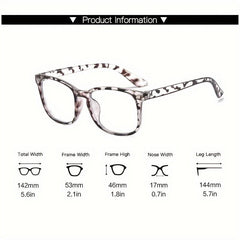 Clear Lens Glasses Square Frame Metal Decor Anti Light Glasses