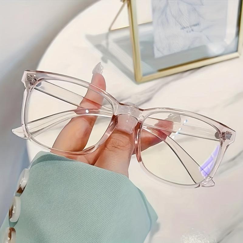 Clear Lens Glasses Square Frame Metal Decor Anti Light Glasses