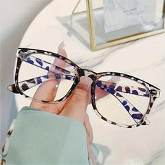 Clear Lens Glasses Square Frame Metal Decor Anti Light Glasses
