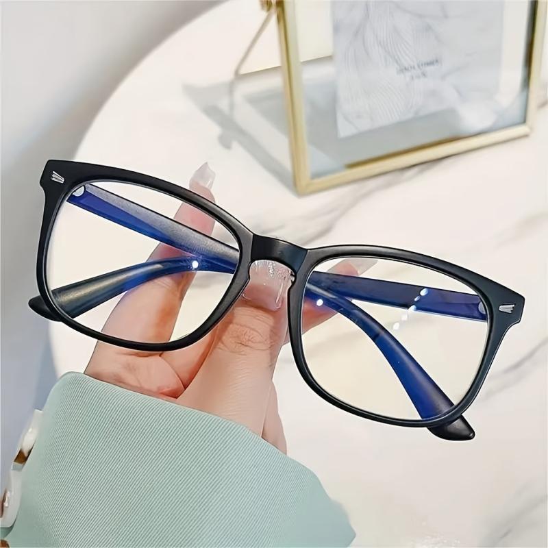 Clear Lens Glasses Square Frame Metal Decor Anti Light Glasses