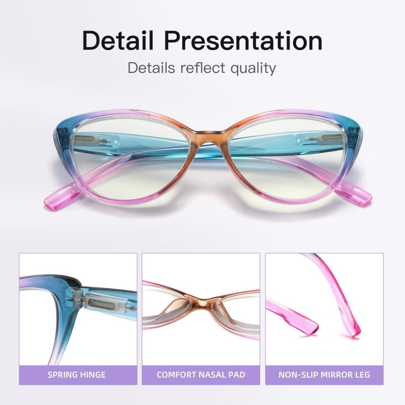 Women's Cat Eye Reading Glasses Spring Hinge Light Blocking