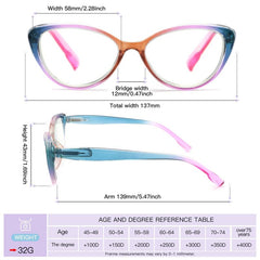Women's Cat Eye Reading Glasses Spring Hinge Light Blocking