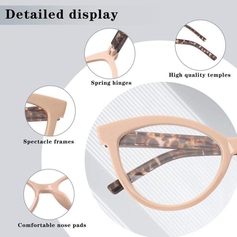Cat Eye Reading Glasses Crystal Lens Spring Hinges Pattern for Women