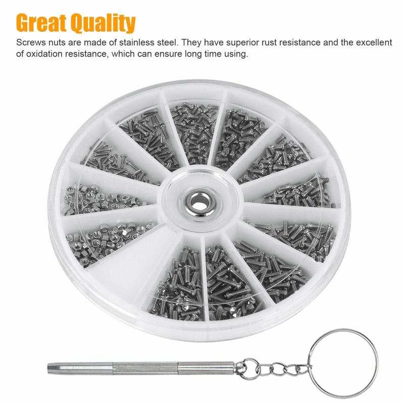 Glasses Repair Kit 12 Screws Nuts M1 M1.2 M1.4 M1.6 for Watches Glasses