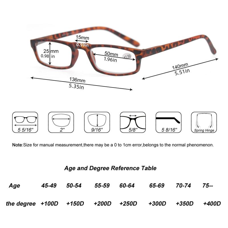 4pcs Small Reading Glasses Ultra Light Frame with Diopter 1.0-4.0
