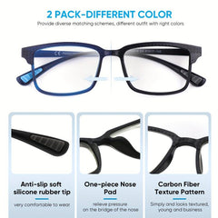 2pcs Full Frame Reading Glasses Lightweight TR90 Anti-slip Temples