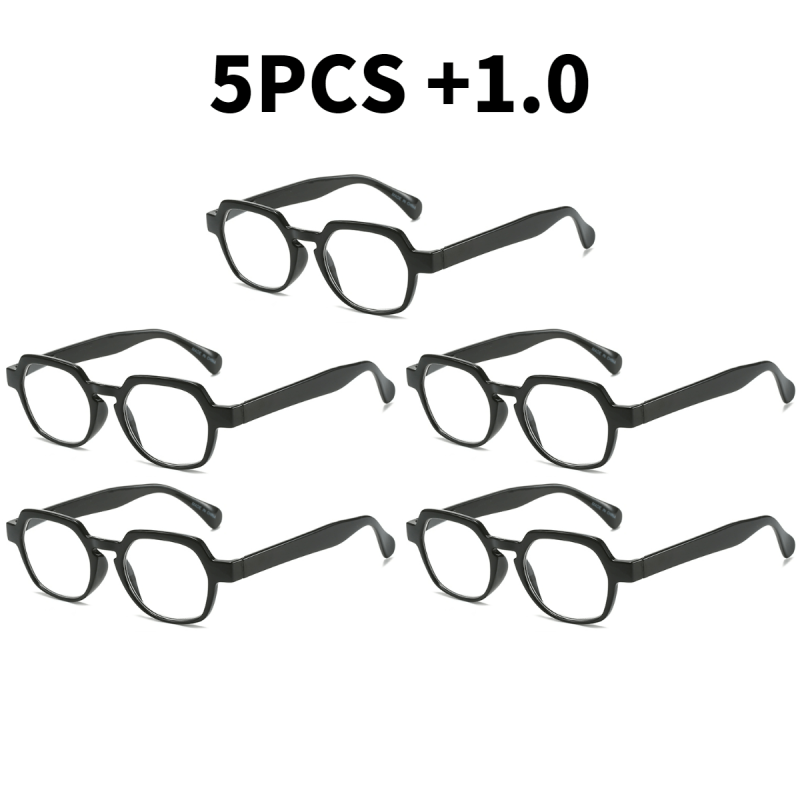 5pcs Spring Hinge Square Frame Reading Glasses For Men And Women
