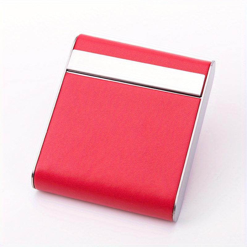 Leather & Metal Pocket Cigarette Box Holds 20 Cigarettes