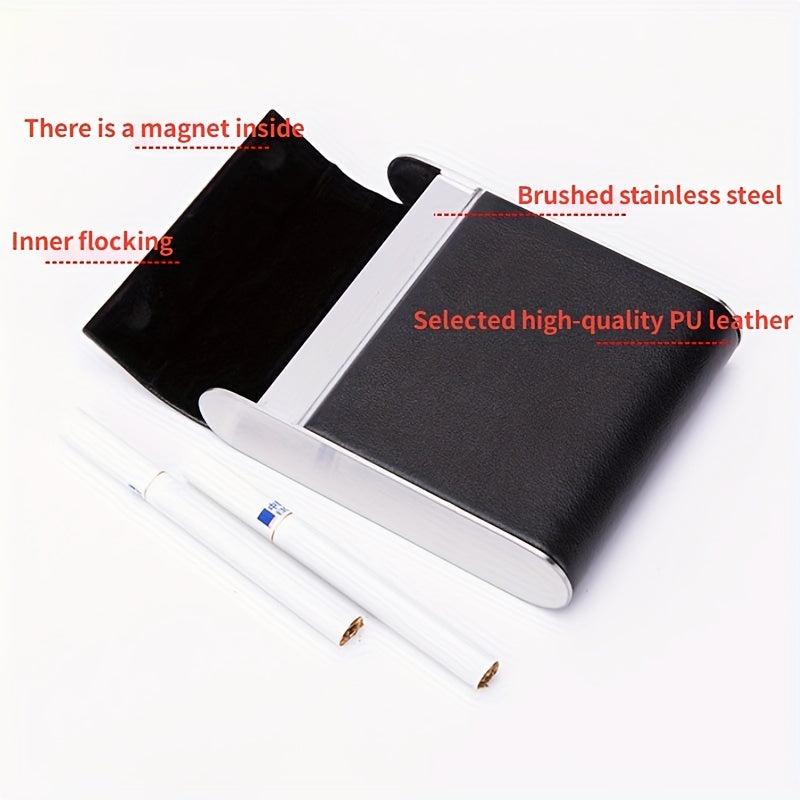 Leather & Metal Pocket Cigarette Box Holds 20 Cigarettes