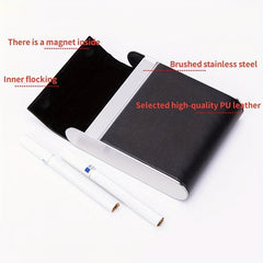 Leather & Metal Pocket Cigarette Box Holds 20 Cigarettes