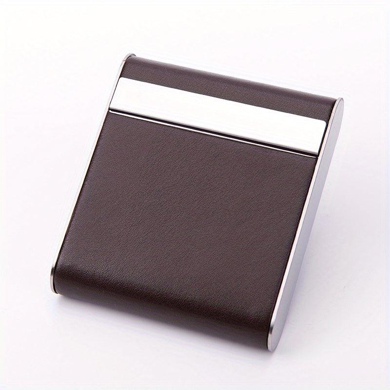 Leather & Metal Pocket Cigarette Box Holds 20 Cigarettes
