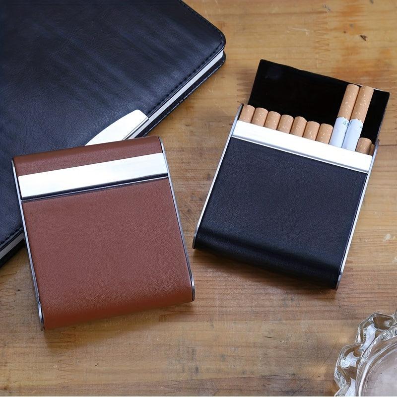 Leather & Metal Pocket Cigarette Box Holds 20 Cigarettes