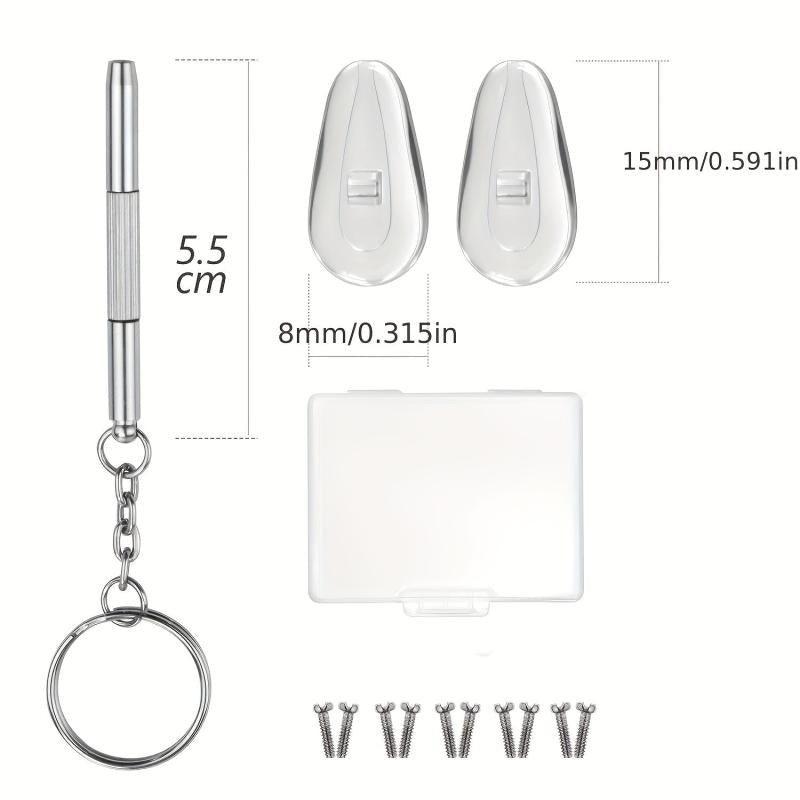 5 Pairs 15mm Silicone Glasses Nose Pads Repair Kit with Screws & Screwdriver