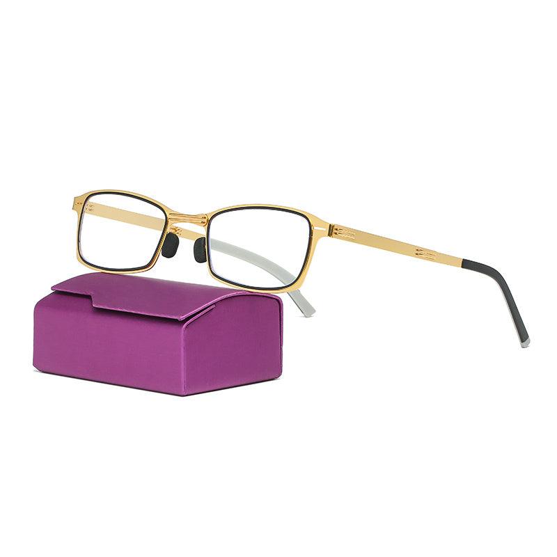 Unisex Light Blocking Eyeglasses Metal Frame & Case Reading Glasses