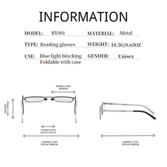 Unisex Light Blocking Eyeglasses Metal Frame & Case Reading Glasses