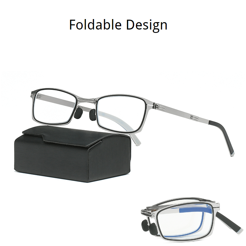 Unisex Light Blocking Eyeglasses Metal Frame & Case Reading Glasses