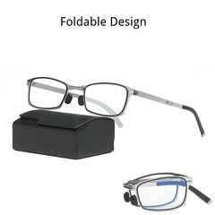 Unisex Light Blocking Eyeglasses Metal Frame & Case Reading Glasses