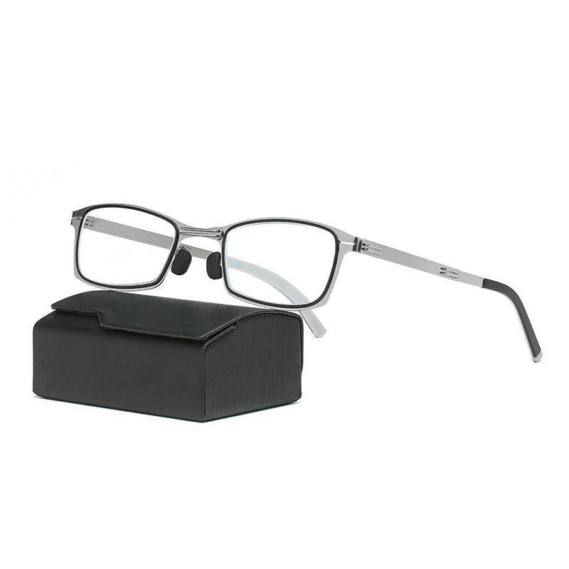 Unisex Light Blocking Eyeglasses Metal Frame & Case Reading Glasses