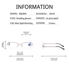 Metal Frame Light Blocking Reading Glasses 1.0-4.0 for Men Women Unisex