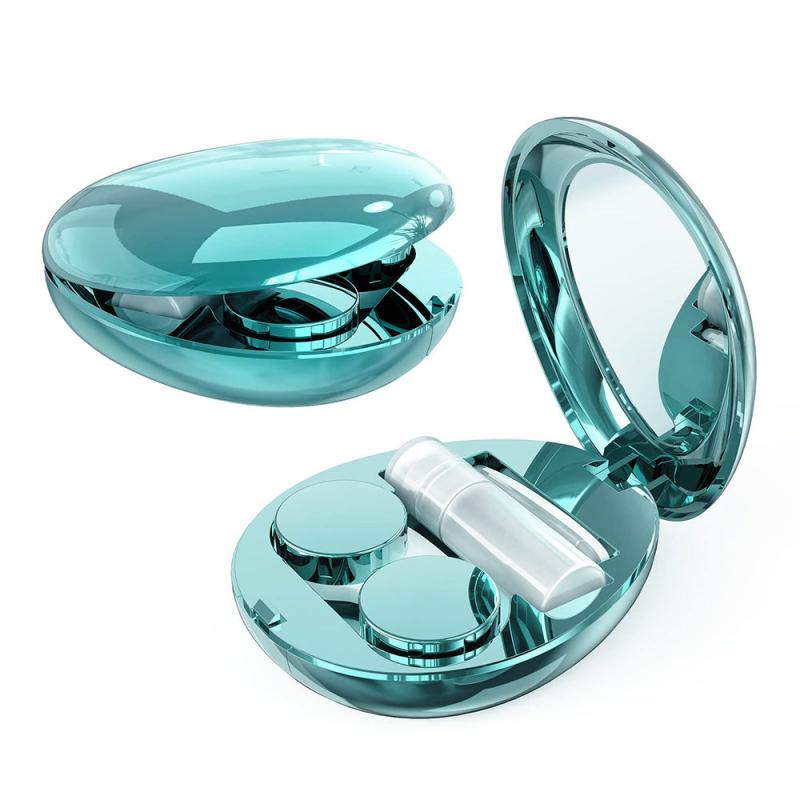 Compact Durable Rose Lens Case Kit w/ Mirror Solution Bottle Tweezers