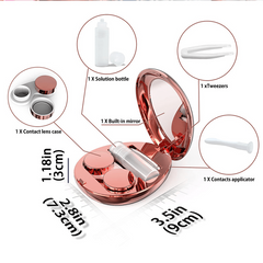 Compact Durable Rose Lens Case Kit w/ Mirror Solution Bottle Tweezers