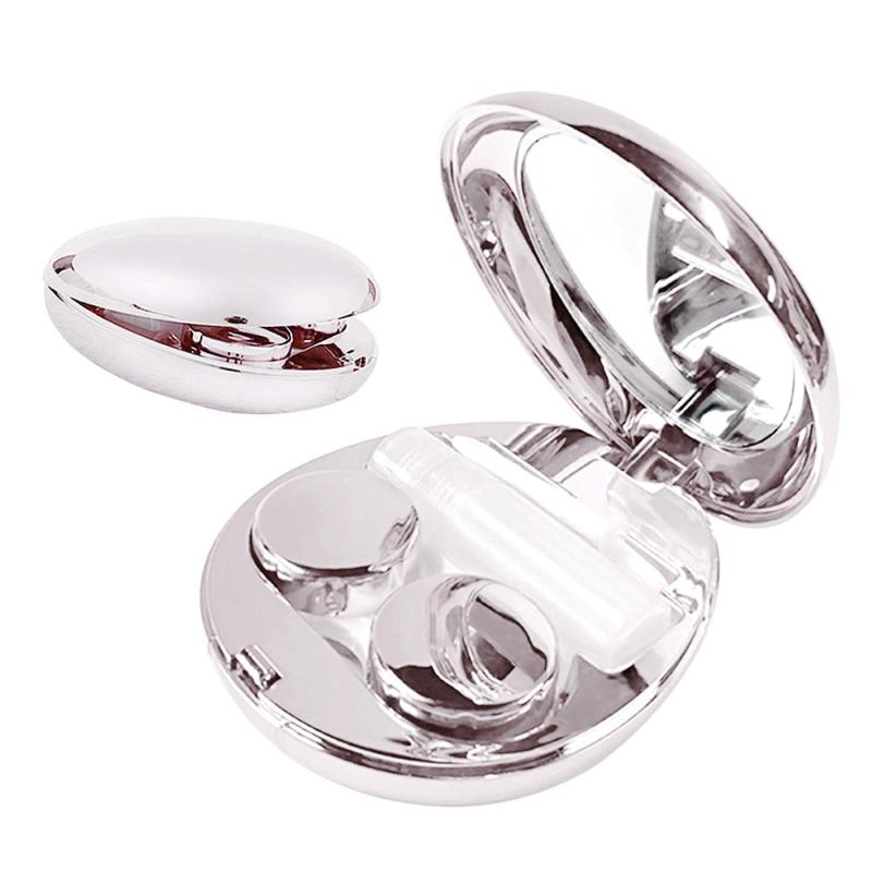 Compact Durable Rose Lens Case Kit w/ Mirror Solution Bottle Tweezers