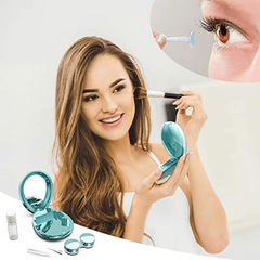 Compact Durable Rose Lens Case Kit w/ Mirror Solution Bottle Tweezers