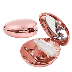 Compact Durable Rose Lens Case Kit w/ Mirror Solution Bottle Tweezers