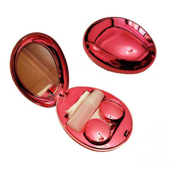 Compact Durable Rose Lens Case Kit w/ Mirror Solution Bottle Tweezers