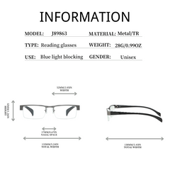 Metal Frame Squared Lens Spring Hinges Presbyopia Corrective Reading Glasses