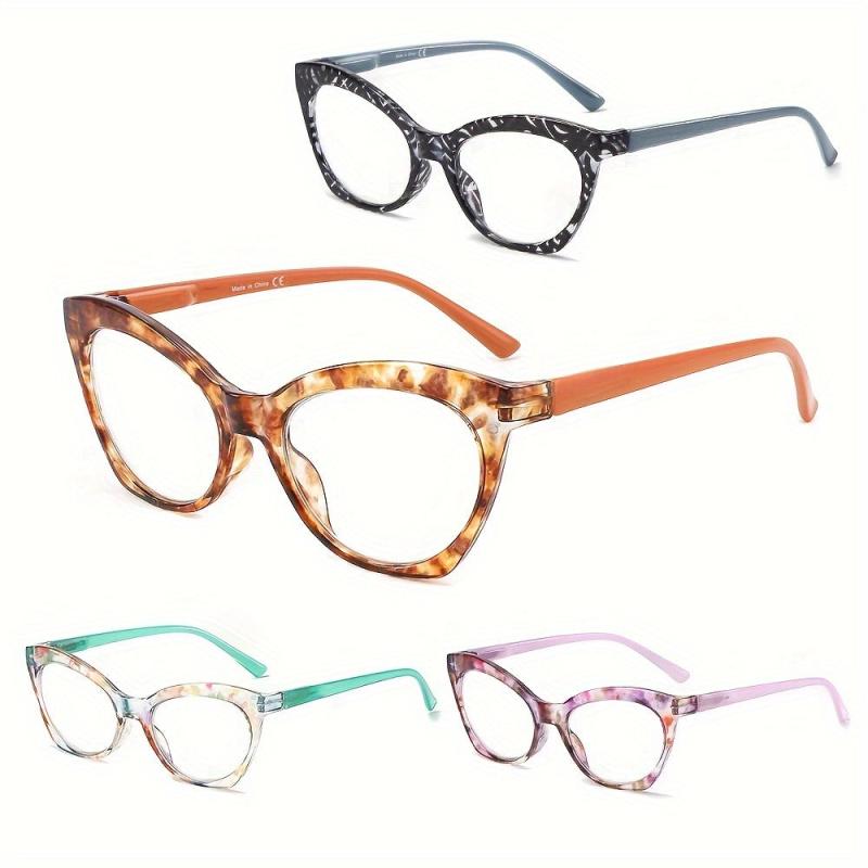 4 Pairs Cat Eye Reading Glasses for Women with Light Blocking Lens