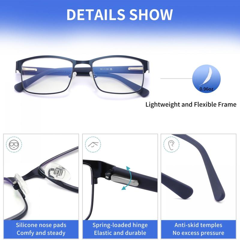3Pack Metal Reading Glasses w/Spring Hinges for Men - Funky Style