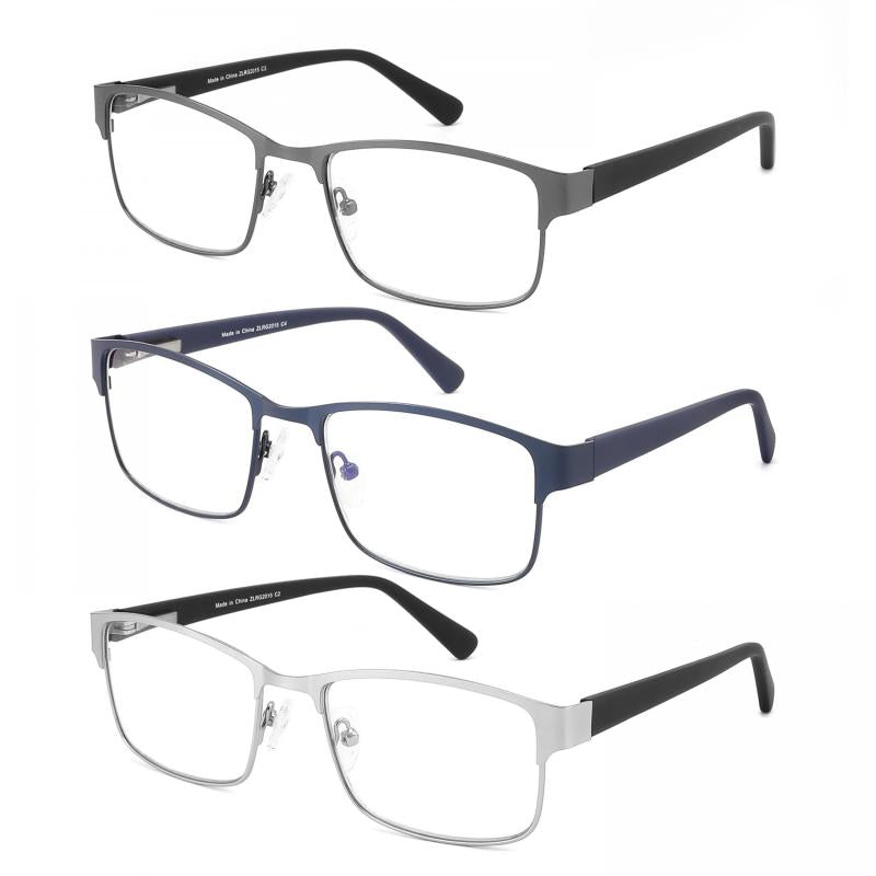 3Pack Metal Reading Glasses w/Spring Hinges for Men - Funky Style