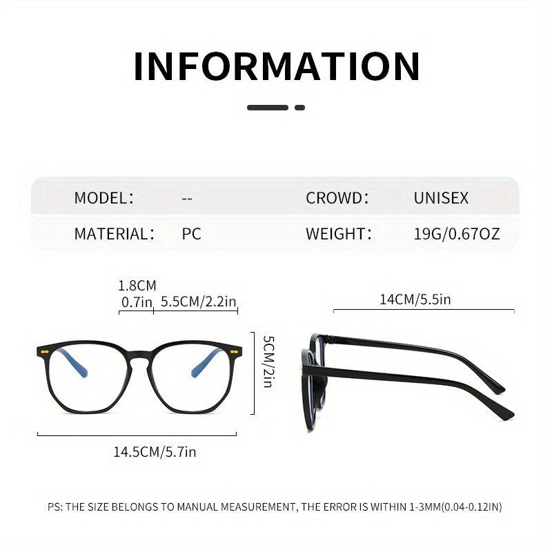 Over Sized Frame Light Blocking PC Temples Colorful Unisex Eyeglasses