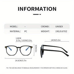 Over Sized Frame Light Blocking PC Temples Colorful Unisex Eyeglasses