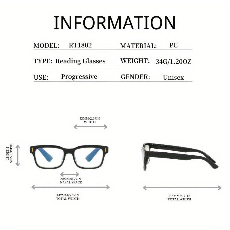 PC Squared Frame Light Blocking Reading Glasses Presbyopia Unisex Men Women