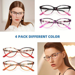4Pack Pattern Print Cat Eye Reading Glasses Ladies Computer Readers