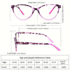 4Pack Pattern Print Cat Eye Reading Glasses Ladies Computer Readers