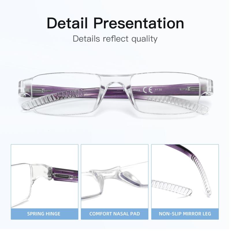 Purple Reading Glasses Light Blocking Glasses Men Women Rectangle Eyewear
