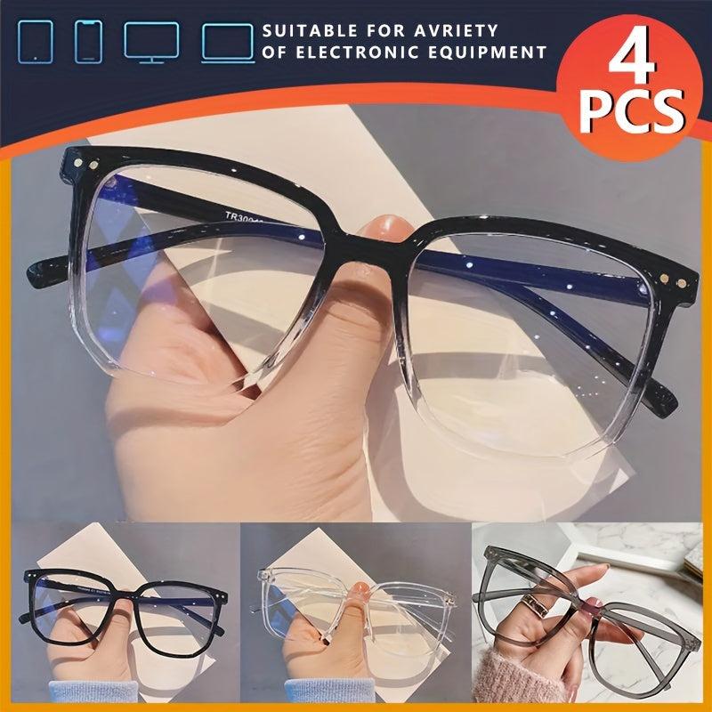 4pcs Light Blocking Glasses Women Square Frame TV Computer Funky Eyeglasses