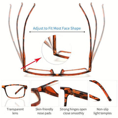 Light Blocking Reading Glasses Square Frames Spring Hinges Computer Readers