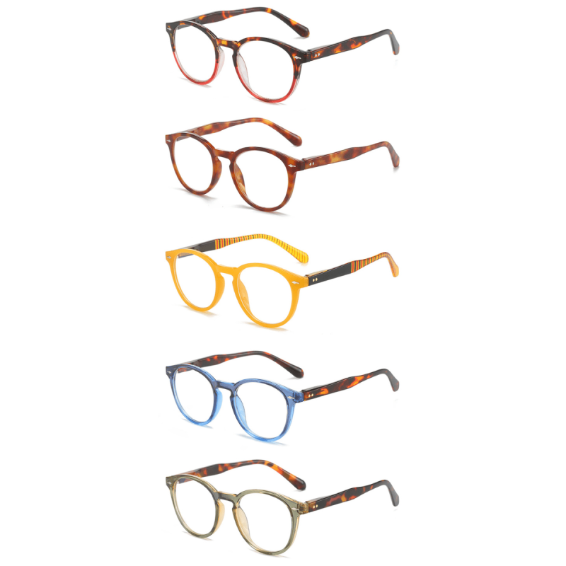 5PCS Round Frame PC Temples Colorful Spring Hinges Corrective Eyeglasses
