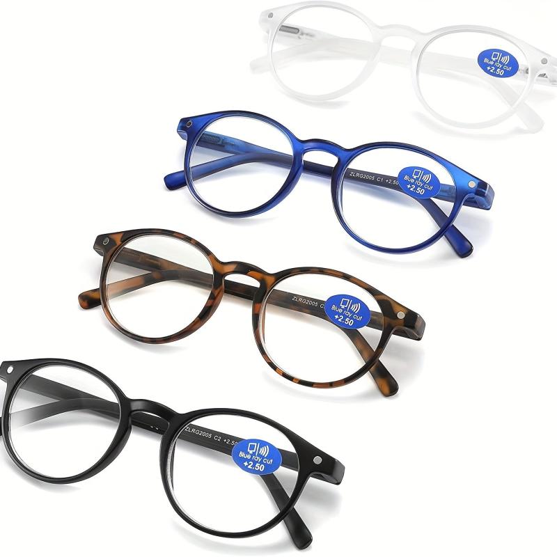 4Pack Light Blocking Reading Glasses Round Readers For Men Women
