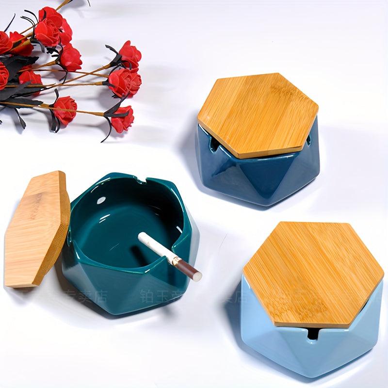 Ceramic Ashtray with Lid Home Hotel Office Decor Gift Men Women
