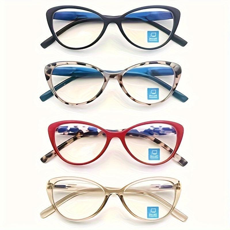 4Pack Women Cat Eye Reading Glasses Light Blocking Ladies Readers Spring Hinges