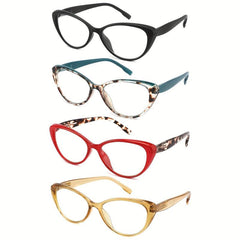 4Pack Women Cat Eye Reading Glasses Light Blocking Ladies Readers Spring Hinges