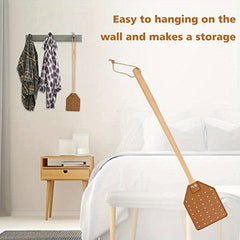 Heavy Duty Leather Fly Swatter with Long Handle for Indoor and Outdoor Use