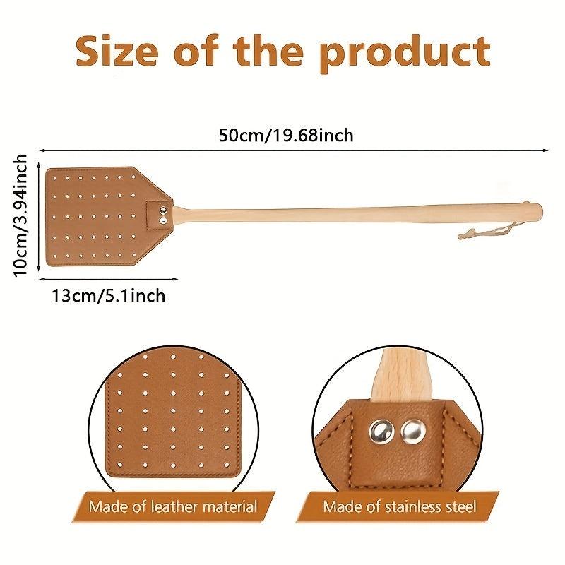 Heavy Duty Leather Fly Swatter with Long Handle for Indoor and Outdoor Use