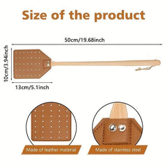 Heavy Duty Leather Fly Swatter with Long Handle for Indoor and Outdoor Use