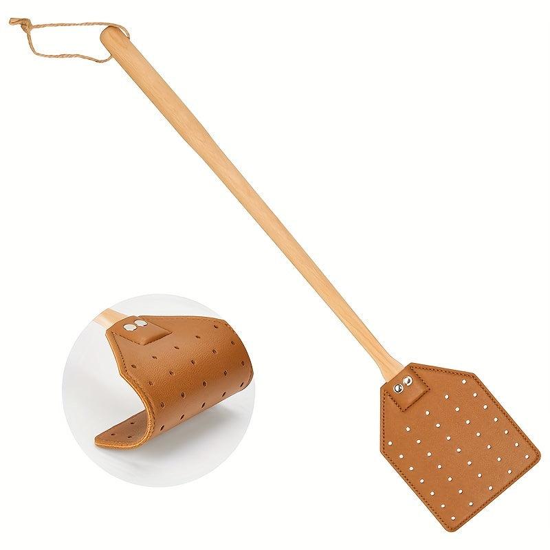 Heavy Duty Leather Fly Swatter with Long Handle for Indoor and Outdoor Use